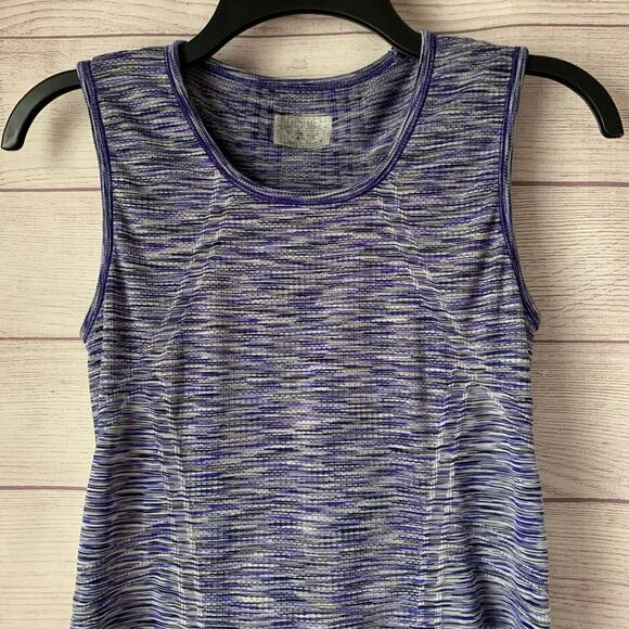Athleta Blue Space Dye Sleeveless Athletic Shirt Ruched Bottom - Picture 2 of 10